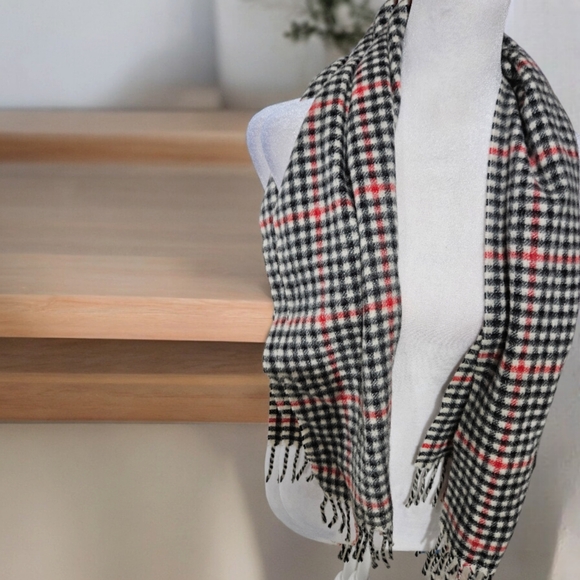 Christian Dior Winter Scarf Gray Check Fringe Wool Vintage Fashion Designer Wool - Picture 2 of 6